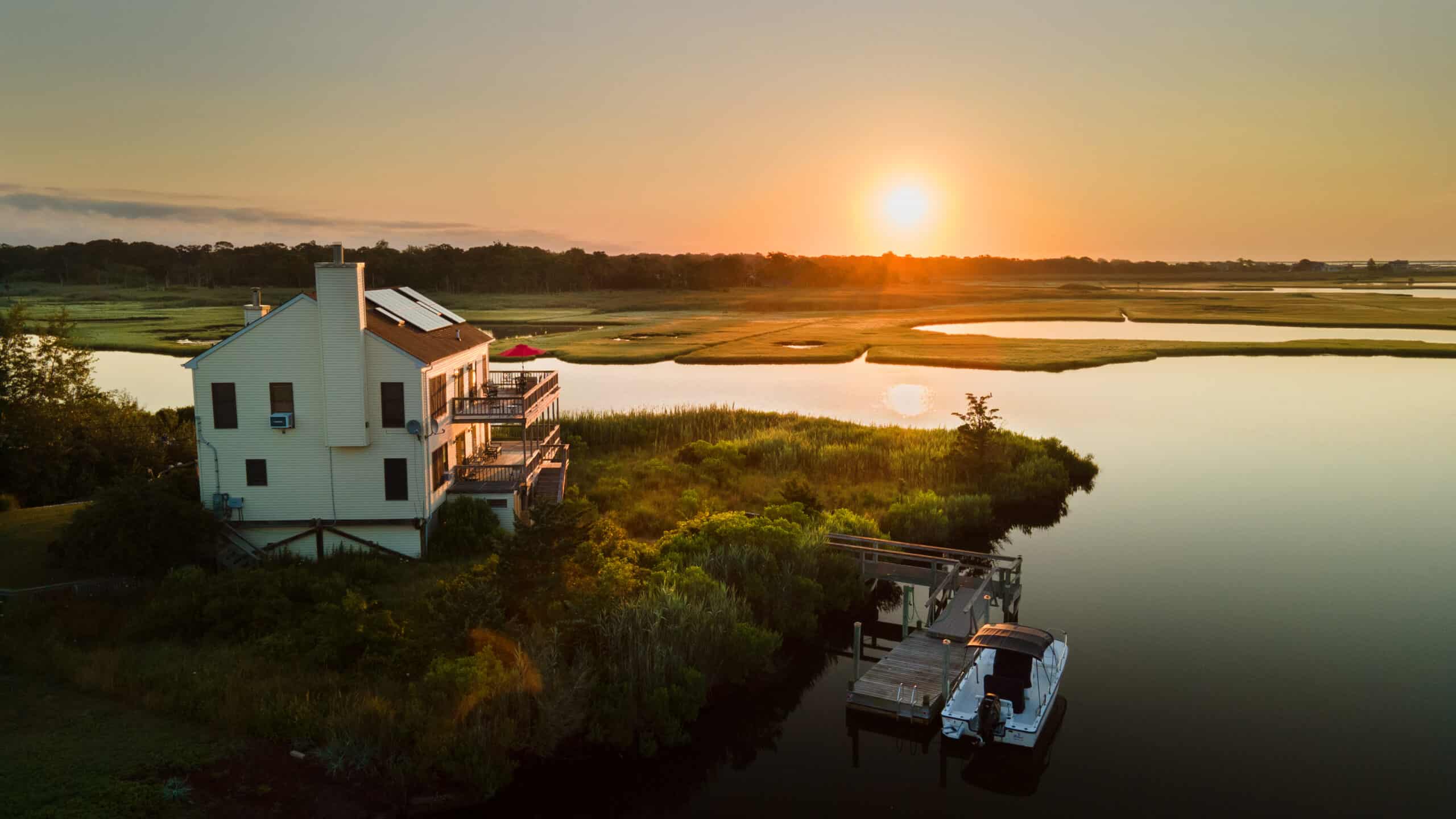 long island drone sunset